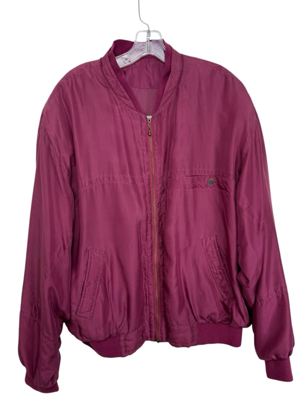 Vintage Silk Bomber Jacket Size XL Red Burgundy Berry